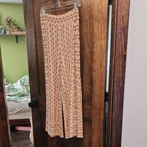 Anthropologie Geometric Pattern Wide Leg Pants - Brown and Cream